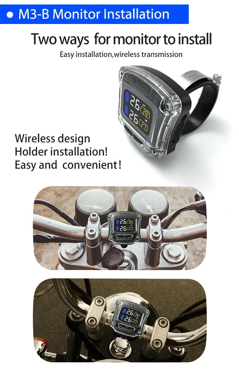 Умный мотоцикл TPMS 2 Внутренние Внешние датчики комплект беспроводной двигатель