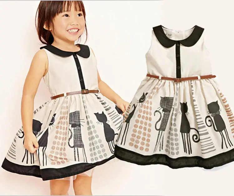 Hot 2016 Lovely Girls Princess Dress Baby Kids children Sleeveless Cat Belt Party Tulle One-piees Cute Summer Dresses 2-7Y | Детская