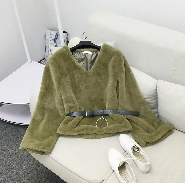 

Autumn winter women shirt top sexy slim Flare Sleeve V-Neck Faux Fur Casual loose Keep warm Student girl pullovers short shirt
