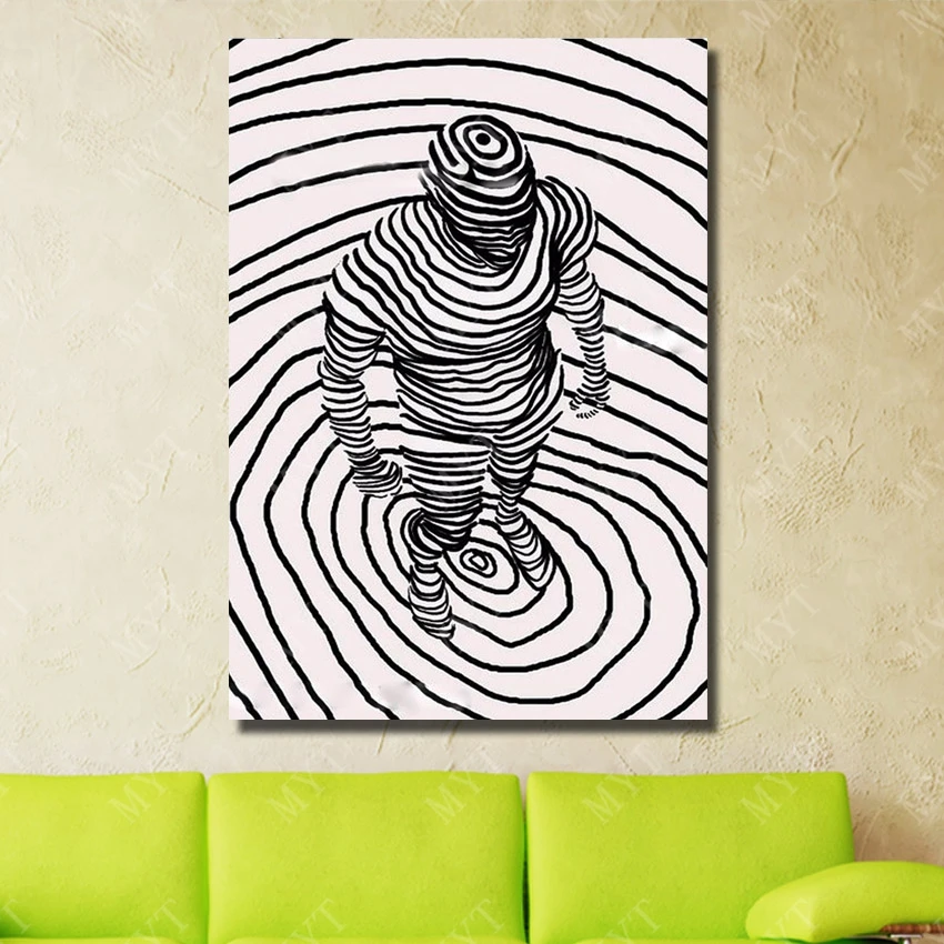 Человек стоят в вихревой белый и черный цвет абстрактный 1 шт. холст стены