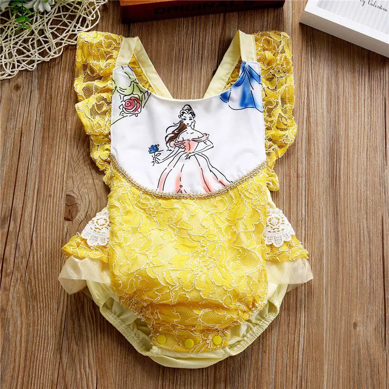 Одежда для маленьких девочек комбинезон Красавица и Чудовище новорожденных