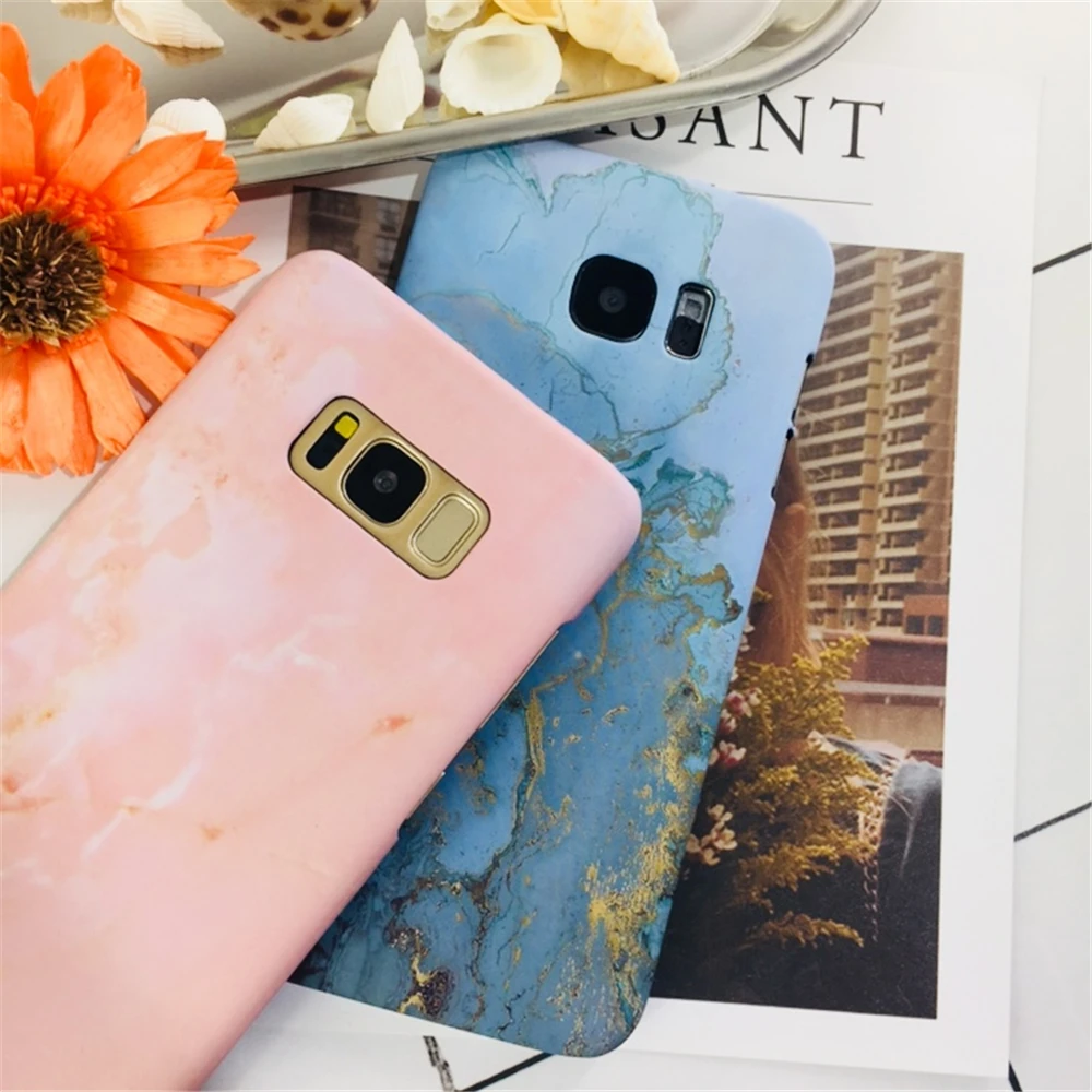 For Samsung Galaxy S7 S8 S9 Plus Edge Case Retro Marbled Pink Blue Phone Cases Color Gradient Hard PC Back Cover Coque |