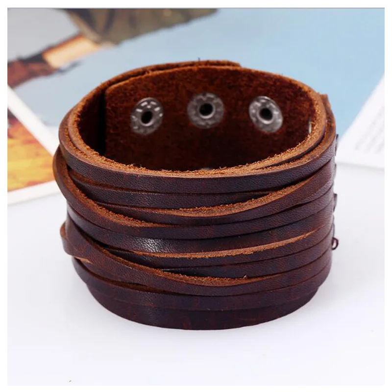 Hollow Double Wide Leather Bracelets For Women Men Female Braid Rope Adjustable Bracelet PUNK Pulseira Jewelry Party Gift | Украшения и