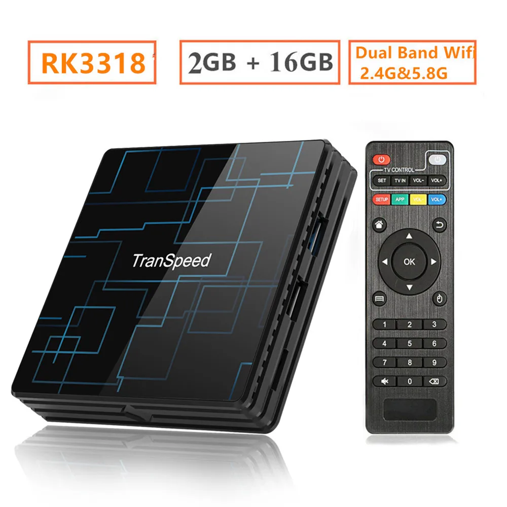 2G 16G TV BOX Transpeed Android 9,0 tv BOX 4G 64G Google голосовой помощник RK3318 4K 3D Ultra tv Wifi Bluetooth Play Store верхняя коробка - Цвет: 2G 16G TV BOX