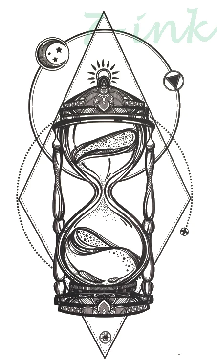 Водостойкие Временные татуировки геометрические песочные часы татуировка Менди