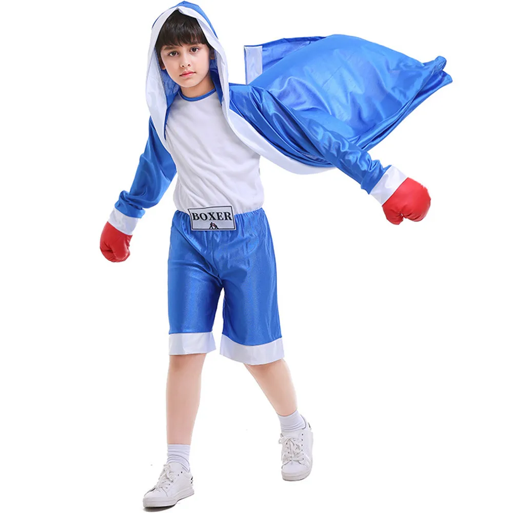 Cosplay Halloween Carnival Children kids boys red blue Boxing Competition Uniform Player Uniforms Sportswear full set |