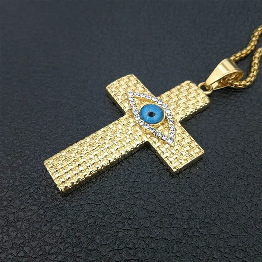 

Mystical Egyptian Big Cross Pendants Necklaces For Men Gold Color Eye of Horus Colar Stainless Steel Male Egypt Jewelry