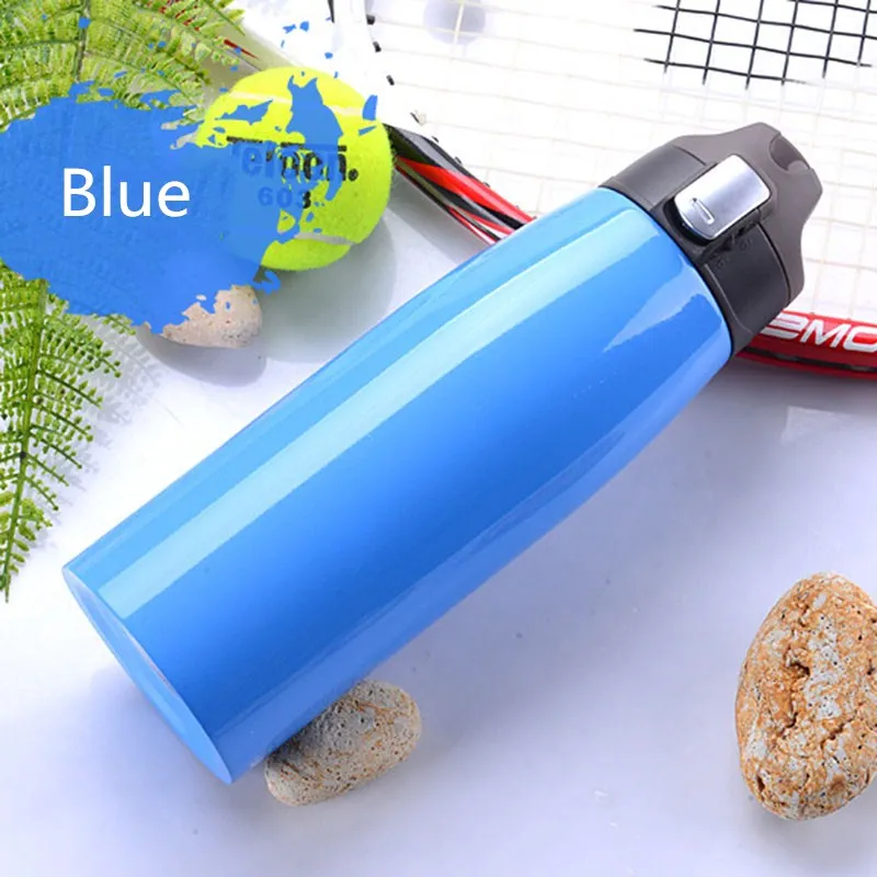 Blue BAISPO нержавеющая сталь 750 мл вакуумные фляги бутылка для воды портативный с сумкой для переноски термос Бутылка для путешествий и занятий спортом изоляция - Цвет: Blue