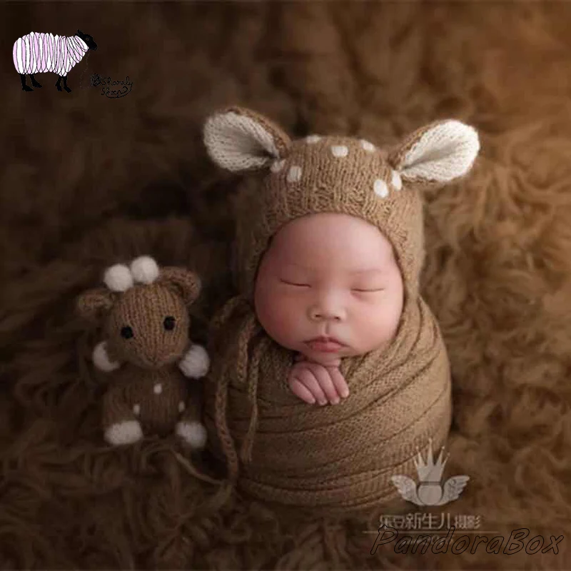 Knit Teddy Bear Rabbit Newborn Photography Toy Props Crochet Bunny Doll Baby Girl Boy Photo Shoot Accessories bebe foto | Детская одежда