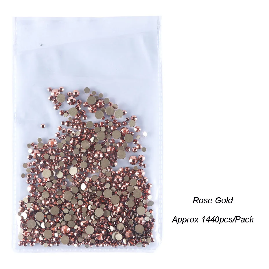 Rose Gold 1440 шт Стразы для ногтей AB Цвет SS4-SS20 не горячей фиксации Стразы для ногтей для маникюра украшения ногтей аксессуары SA1015 - Цвет: Rose Gold