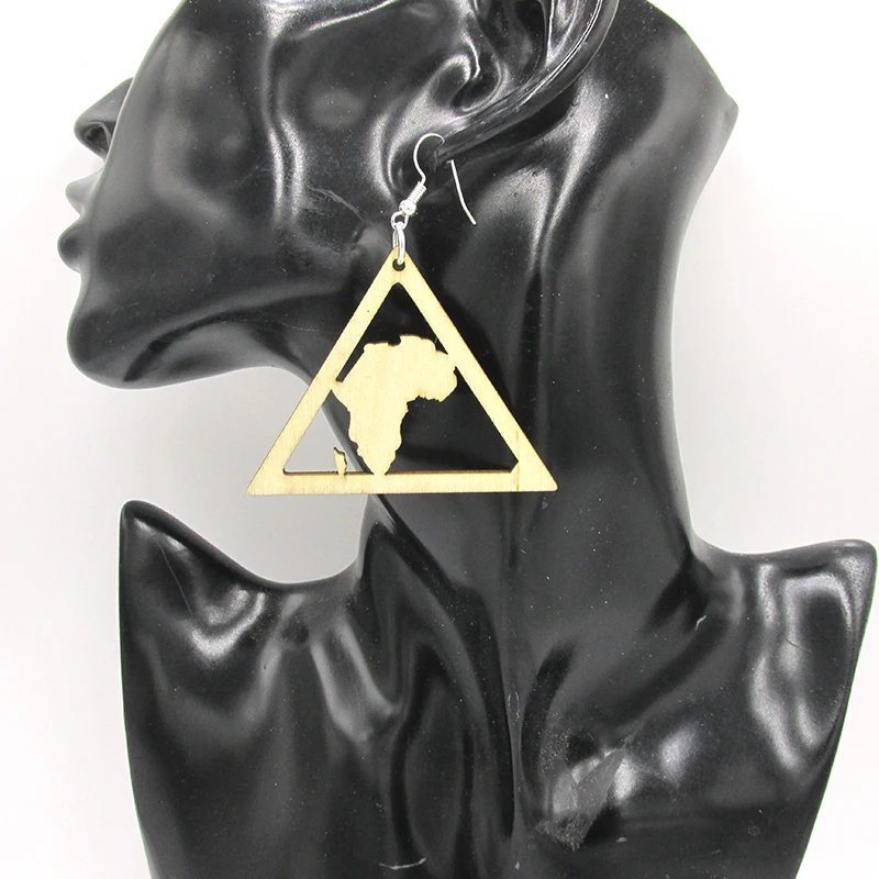 10 парт/лот 6 см треугольные серьги из необработанного дерева с картой Африки |