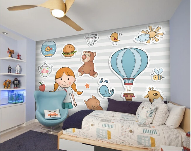 Детские обои на заказ виниловые с мультяшными милыми животными для детской