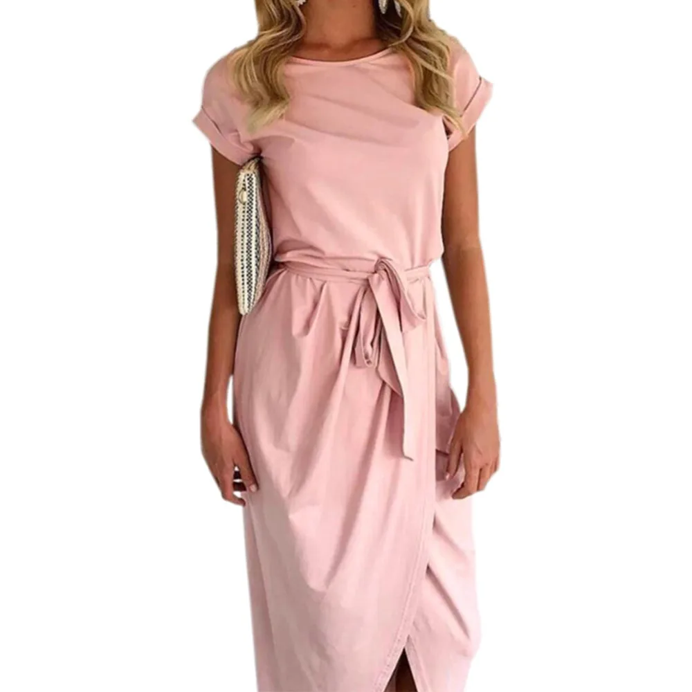 Летний Стиль повседневные свободные однотонные женские платья с короткими