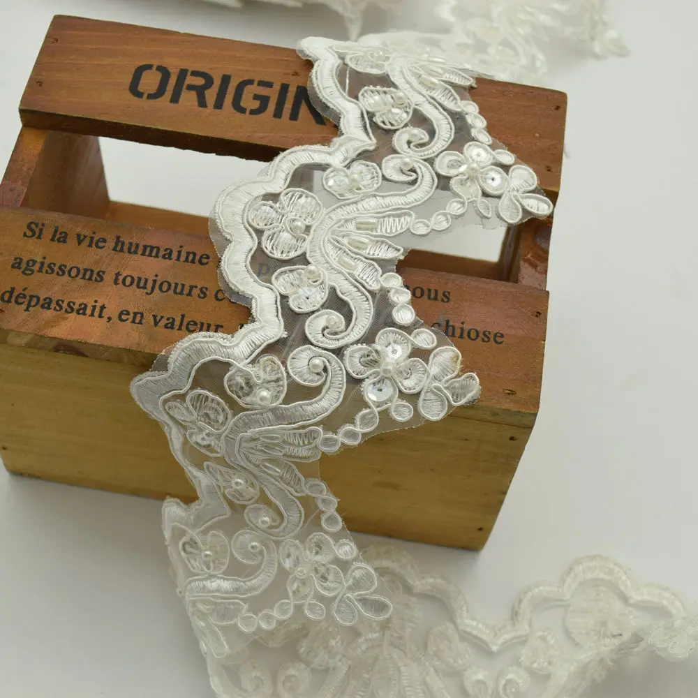 3 ярда 5 цветов свадебная кружевная отделка из органзы отделанная бисером фата