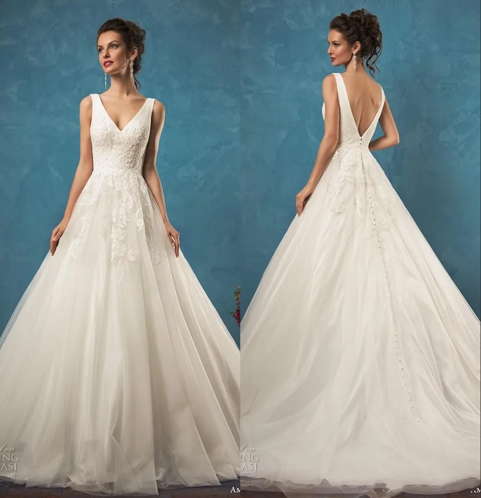 Амелия Sposa 2017 Новый Элегантный Свадебные Платья V Шеи Спинки Плюс Размер Vestido Де