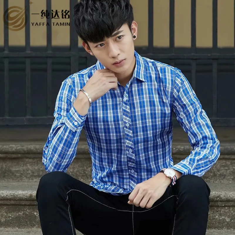 Блузка мужская в полоску 100% хлопок с отложным воротником|striped shirts for men|brand menfashion men