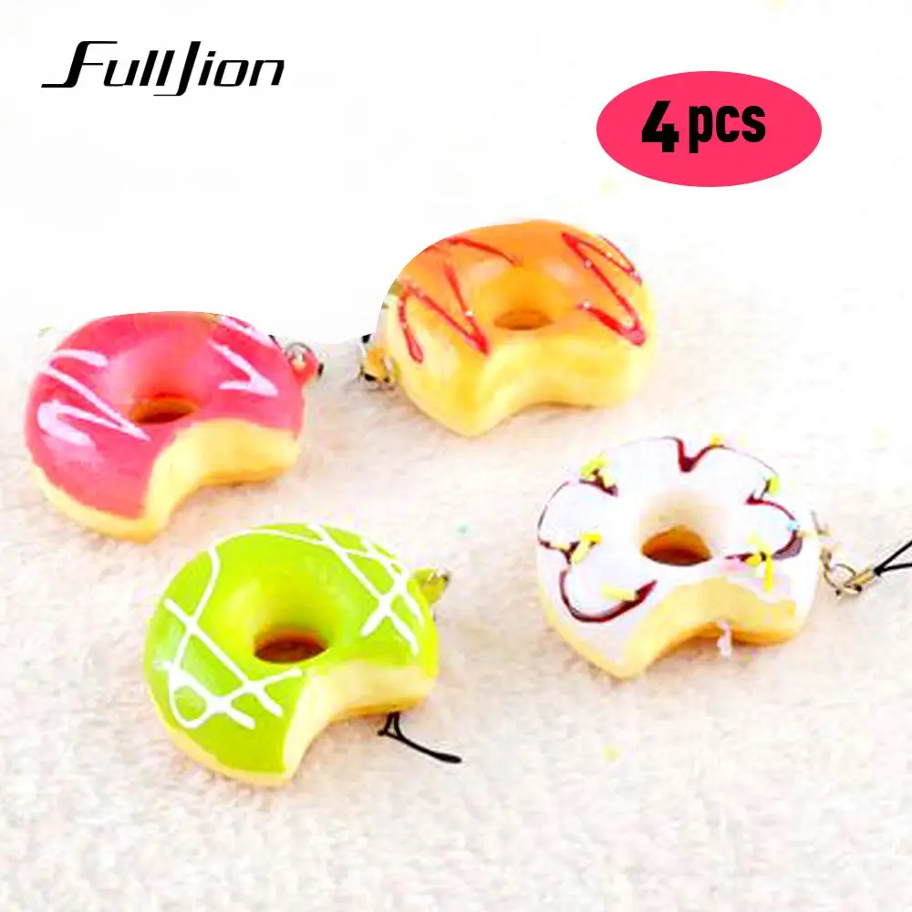 Fulljion 4Pcs Squishy Donut Novelty Gag toys Surprise Stress Relief Toy Joke Squishie Charms Mobile Phone Strap | Игрушки и хобби