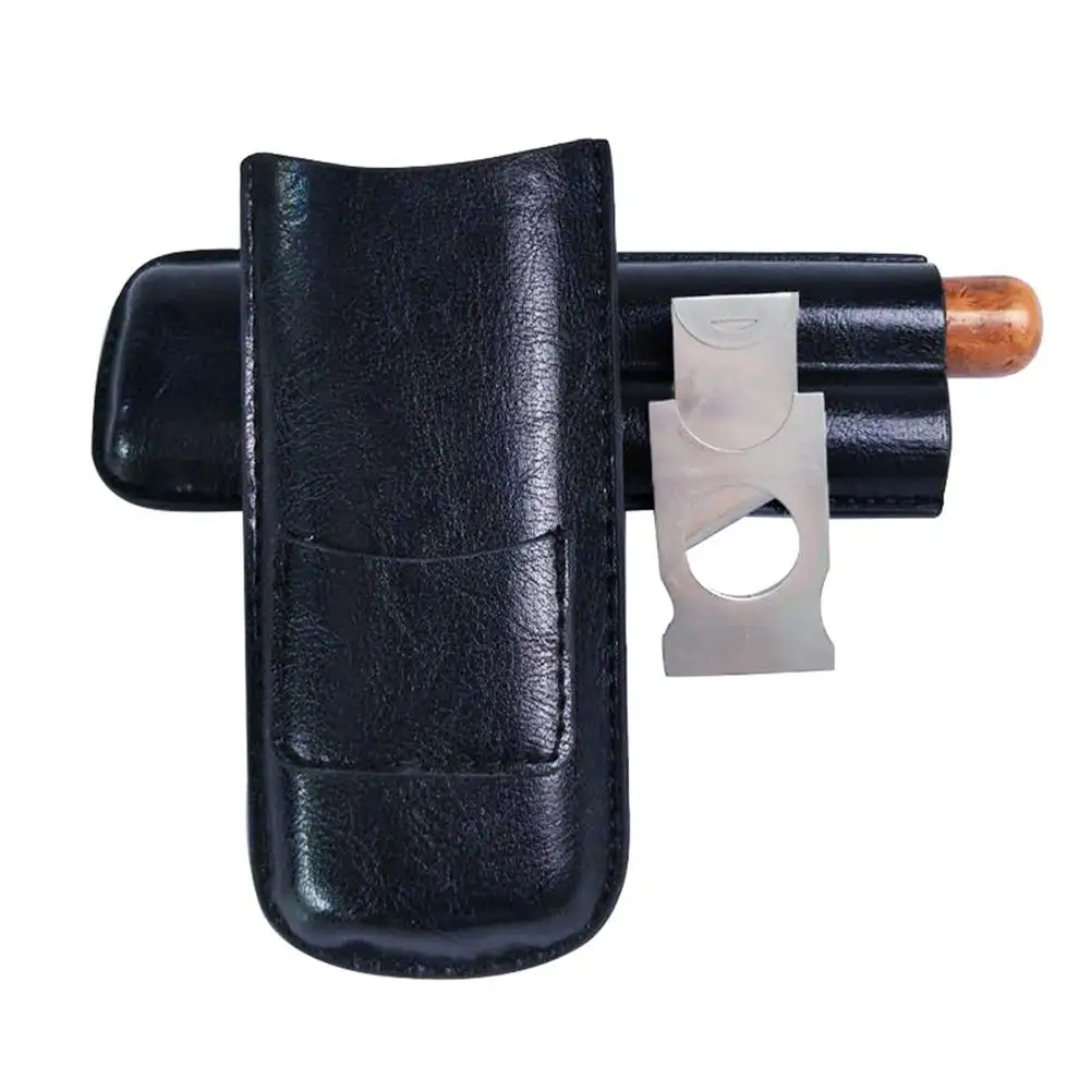 

New Leather 2 Tube Humidor With Cutter Cigar Travel Cigar Case Holder Travel Accessories Pocket Storage Portable Cigar Box