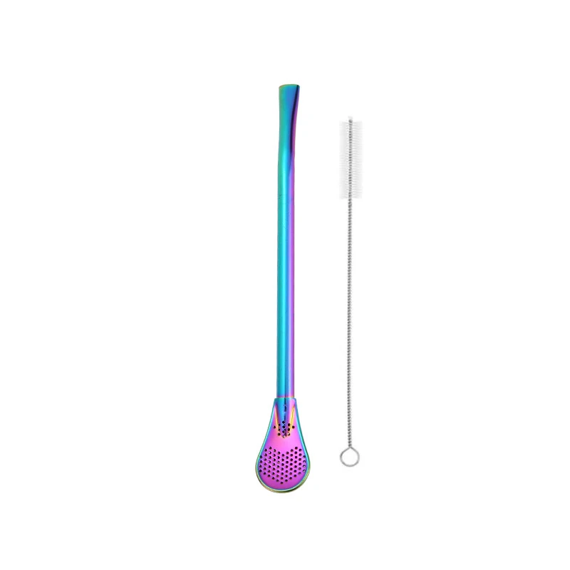 Rainbow 2pcs Соломинка для питья, многоразовая соломинка из нержавеющей стали, может использоваться в качестве чайной ложки с фильтрованной соломинкой, барные принадлежности, трубочки для чая Boba - Цвет: Rainbow 2pcs