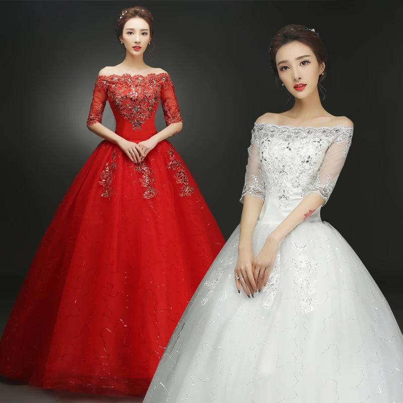 Свадебные платья Robe De Mariee Princesse Свадебные платья Аппликация половинные рукава пышные платья невесты аксессуар для невесты Корейский стиль TS426