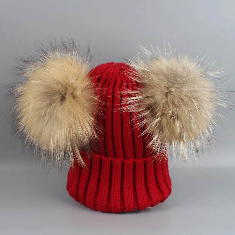 Женский акриловый шапочки Skullies шапки из меха енота Pom зимние женские меховые