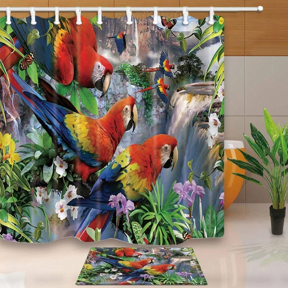 Экзотические птицы Попугай декор Попугаи на ветках фу с цветком кроме воды