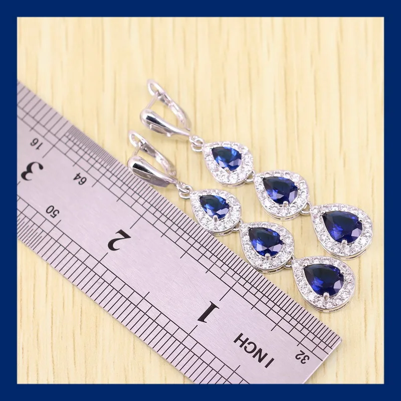 Женские длинные серьги в форме капли Reginababy серебряные с голубым кристаллом из