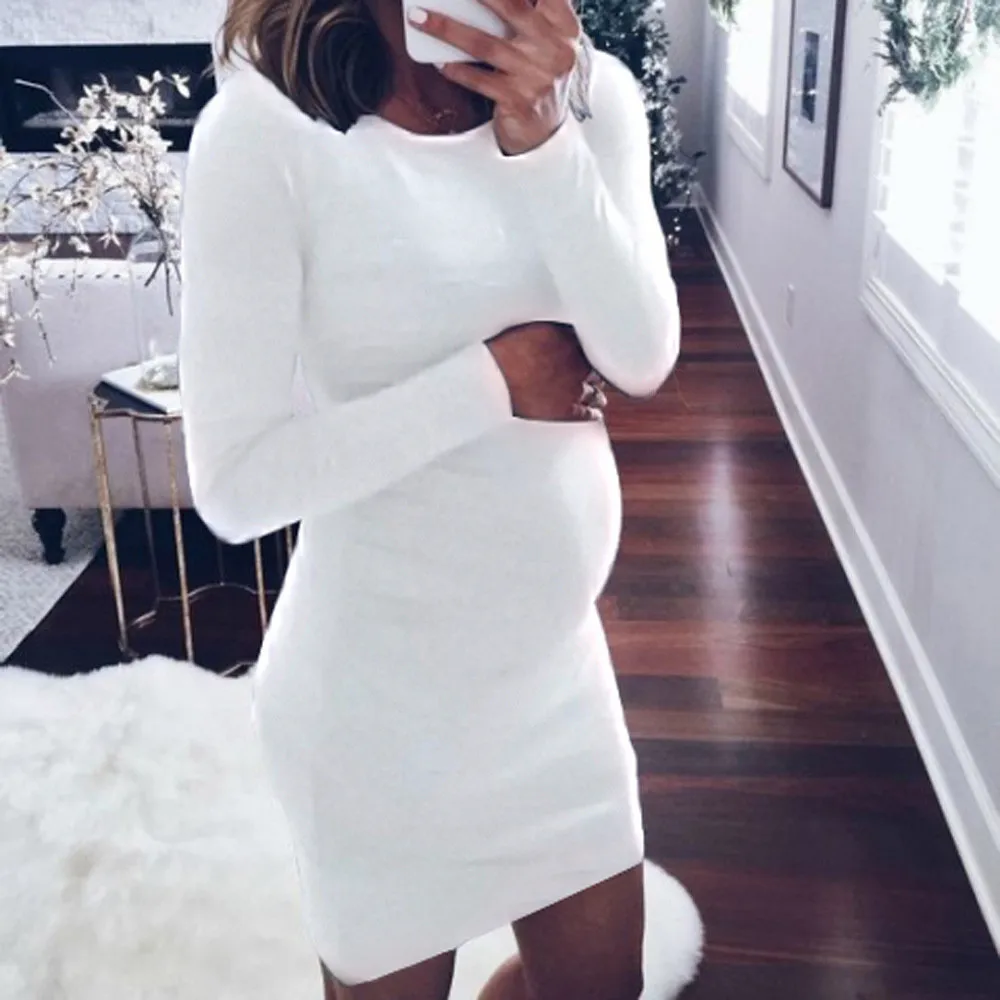 Модное женское платье для беременных с круглым вырезом и длинным рукавом | Мать