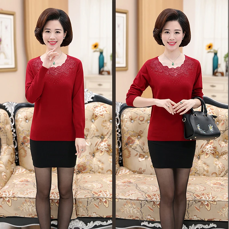 Spring Women Sweaters 2018 New Knitted Bottoming Sweater Fashion Round Neck Middle-aged Mother Installed Wool Pure color | Женская