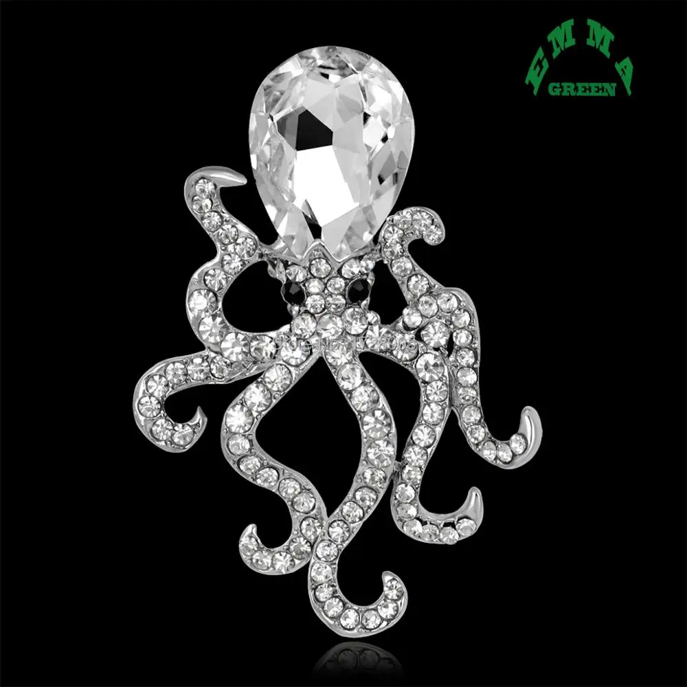 Осьминог брошь булавка античный серебряный цвет кристалл морская Морская звезда