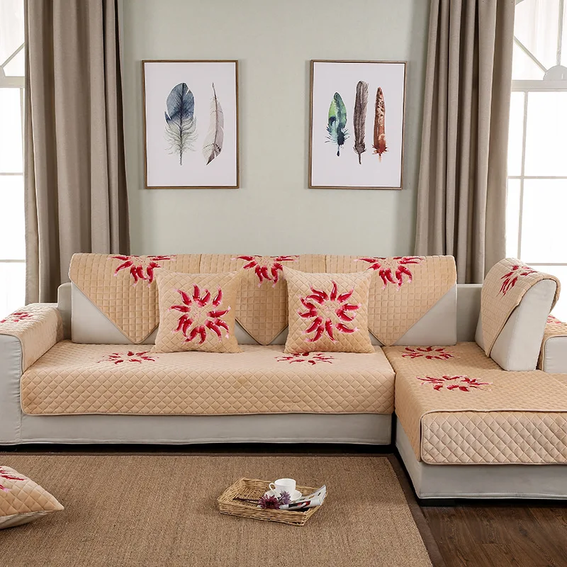 Красная рыба вышивка плюшевый чехол для дивана нескользящий диван полотенце