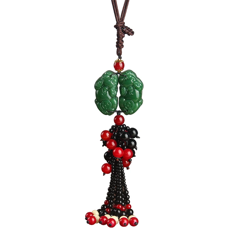 

Double safety car creative brave men and women of high-grade stone crystal car ornaments Buddha tide car diy real stone Obsidi