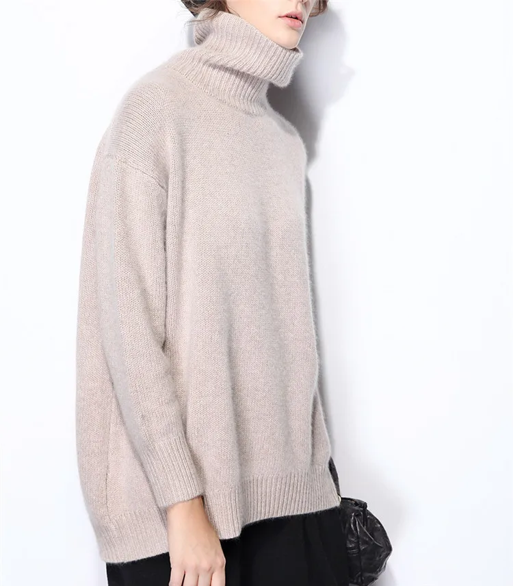 

new arrival goat cashmere thick knit women fashion high collar pullover sweater H-straight wide loose S-L retail wholesale