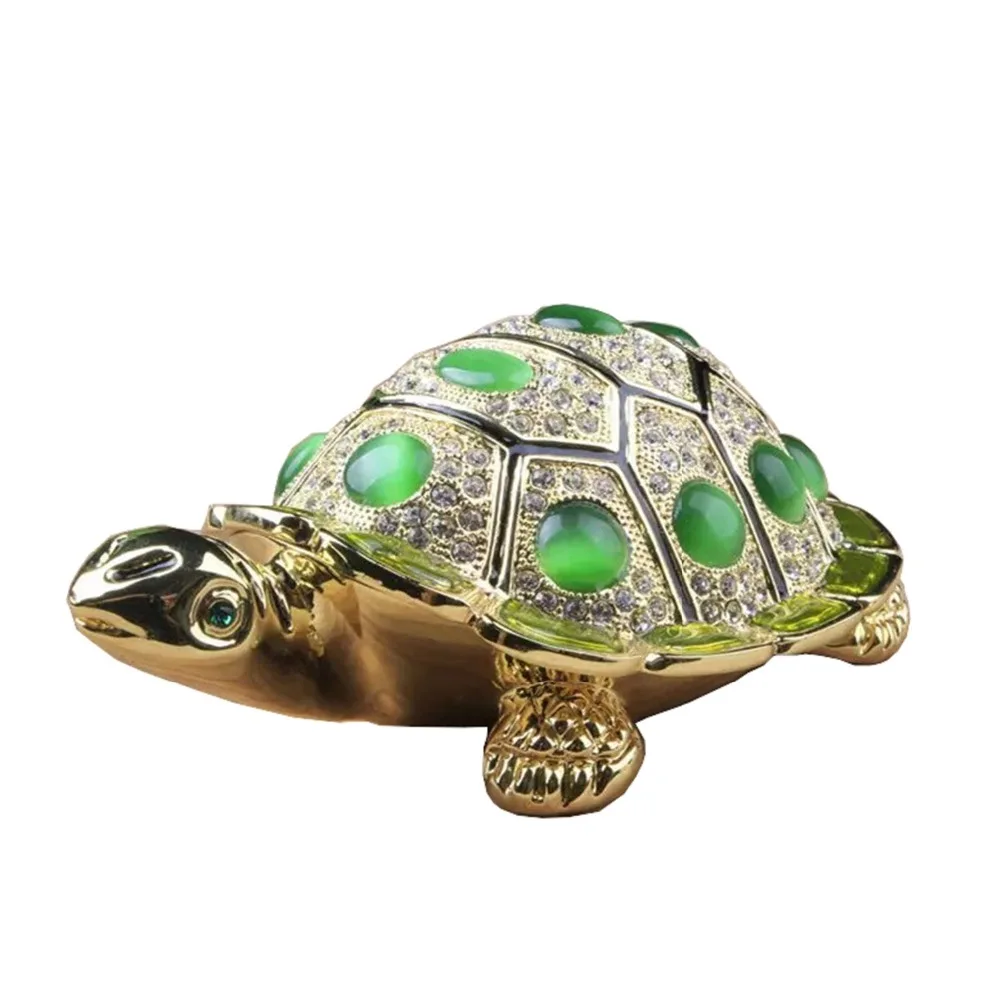 

Jewelled sea turtle enameled trinket necklace box metal jewelry case for her nautical figurine craft collectible miniature gifts