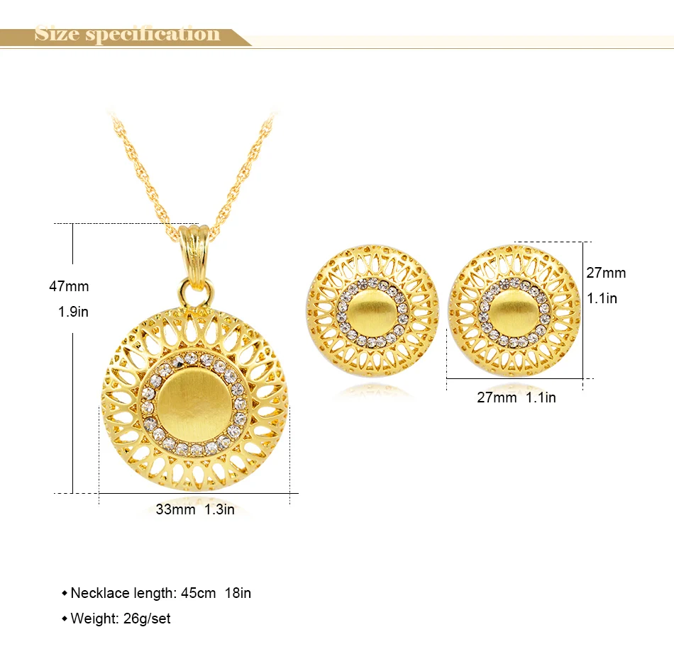 Sunny Jewelry Макси Дубай ювелирные наборы для женщин колье серьги кулон сплав Циркон круглый цветок Роскошные Дубай ювелирные изделия подарок