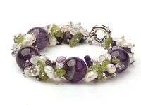 chunky purple crystal stone crystal peridot and freshwater pearl bracelet