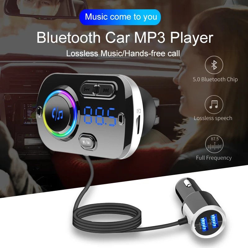 SRUIK автомобильный fm-передатчик Bluetooth 5,0 FM модулятор USB Автомобильное зарядное устройство комплект громкой связи музыкальный плеер ночное видение светодиодный светильник