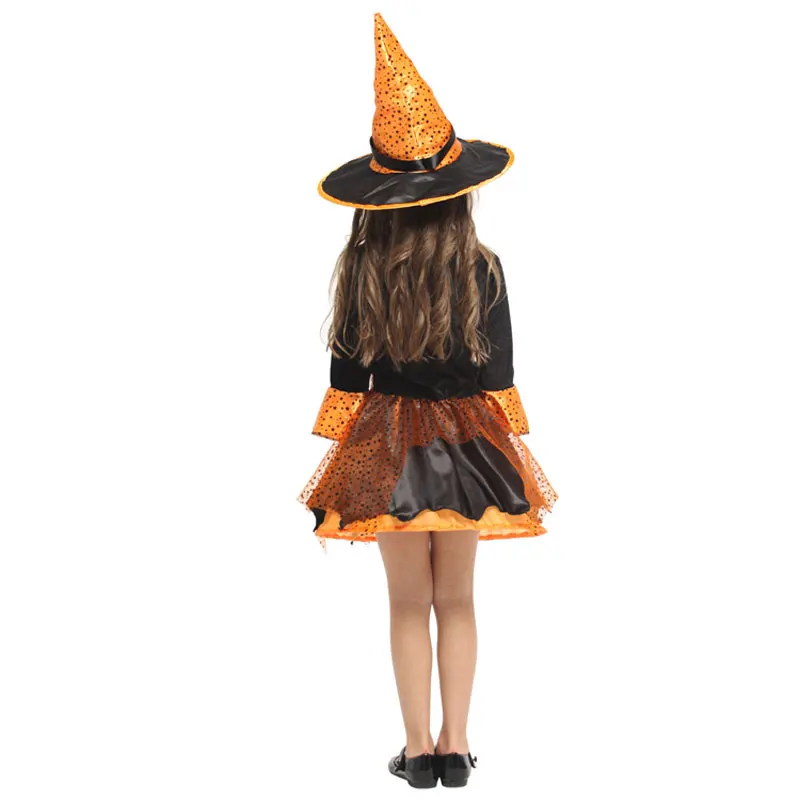 Lovely Orange Black Magic Witch Girl Costume Cosplay for Girls Child Halloween Carnival Party Mardi Gras Fancy Dress G-0303A |