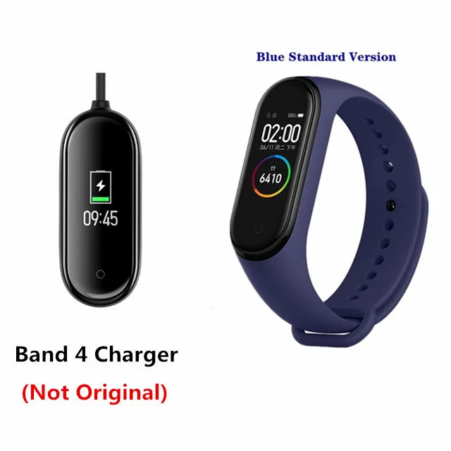 Blue add charger Новейший Xiaomi mi-браслет 4 Smart mi Band 4, фитнес-браслет с частотой сердечных сокращений 135 мАч, цветной AMOLED сенсорный экран, Bluetooth 5,0 - Цвет: Blue add charger