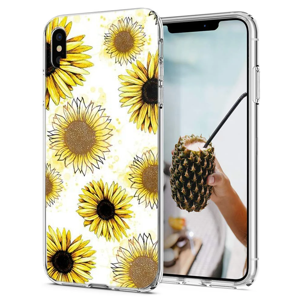 Для iPhone X XS XR чехлы Модные Цветы Листья Подсолнух ТПУ Мягкая силиконовая задняя