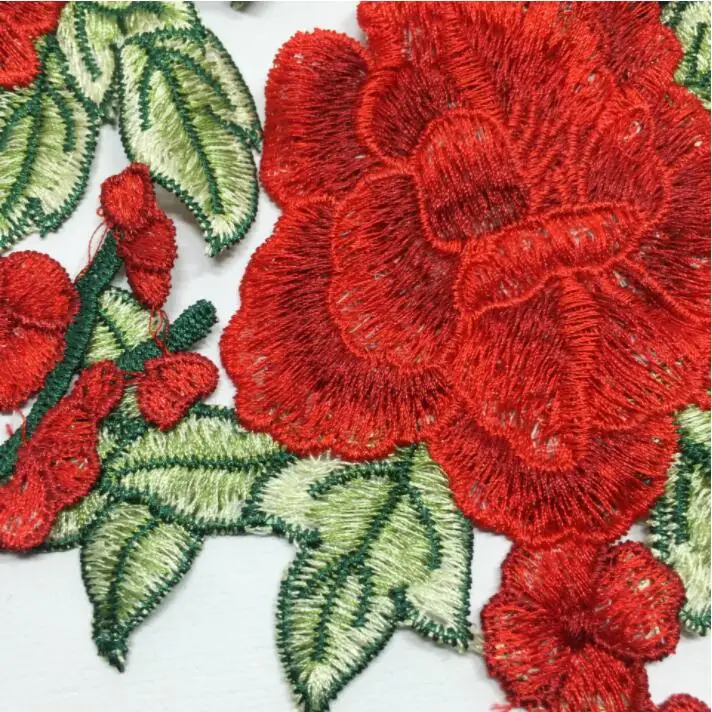 Красная кружевная ткань цветочный вырез воротник Венеция Кружевная аппликация