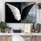 Черно-белая мощная Картина на холсте с крыльями пера, скандинавские постеры и принты, Скандинавская картина на стену для гостиной