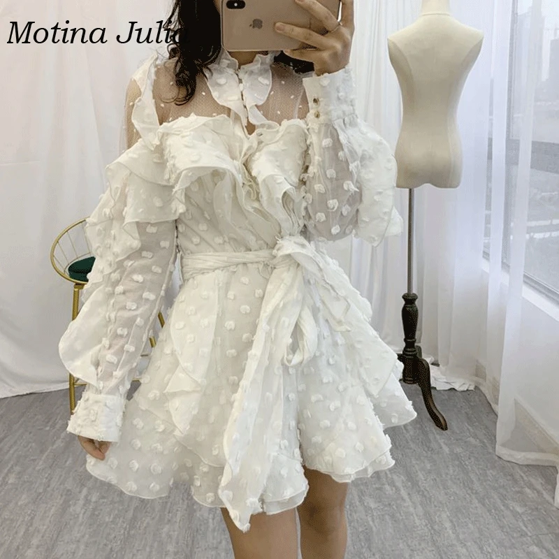 Motina Julia 2019 летний сексуальный шифоновый комбинезон в горошек женский с v образным
