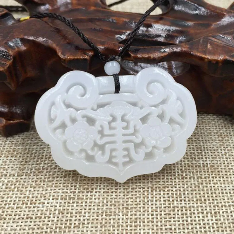 

KYSZDL wholesale natural China XINJIANG white stone carved lock Pendants for child FREE SHIPPING