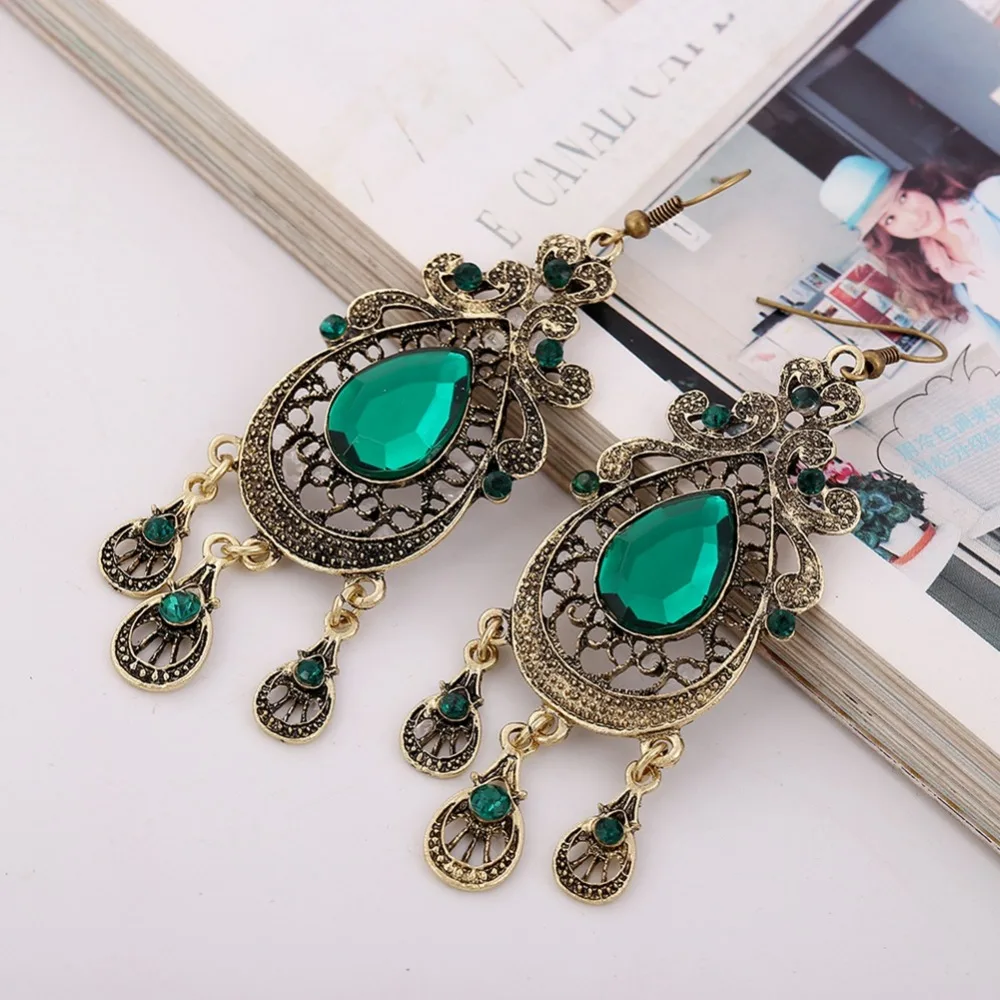 10 Пара Преувеличены Старинные Имитация Драгоценных Камней Длинными Кистями