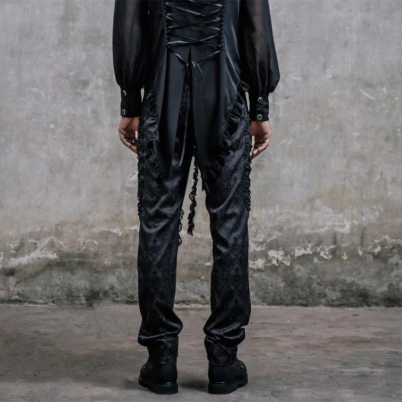 Брюки мужские жаккардовые с завышенной талией деловые длинные брюки в стиле панк