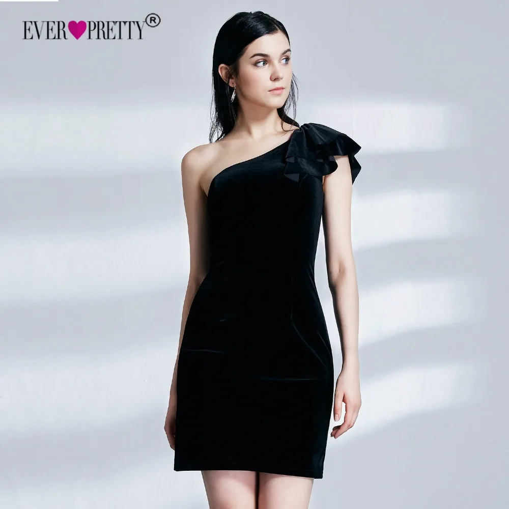 Ever Pretty EP04091 Новое поступление сексуальные черные бархатные Вечерние платья на одно плечо Короткие вечерние платья