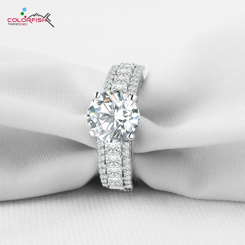 COLORFISH Victoria Wieck Princess Cut обручальные кольца для женщин кольцо с бриллиантом 3 ряда круглое циркониевое кольцо 925 серебряное кольцо