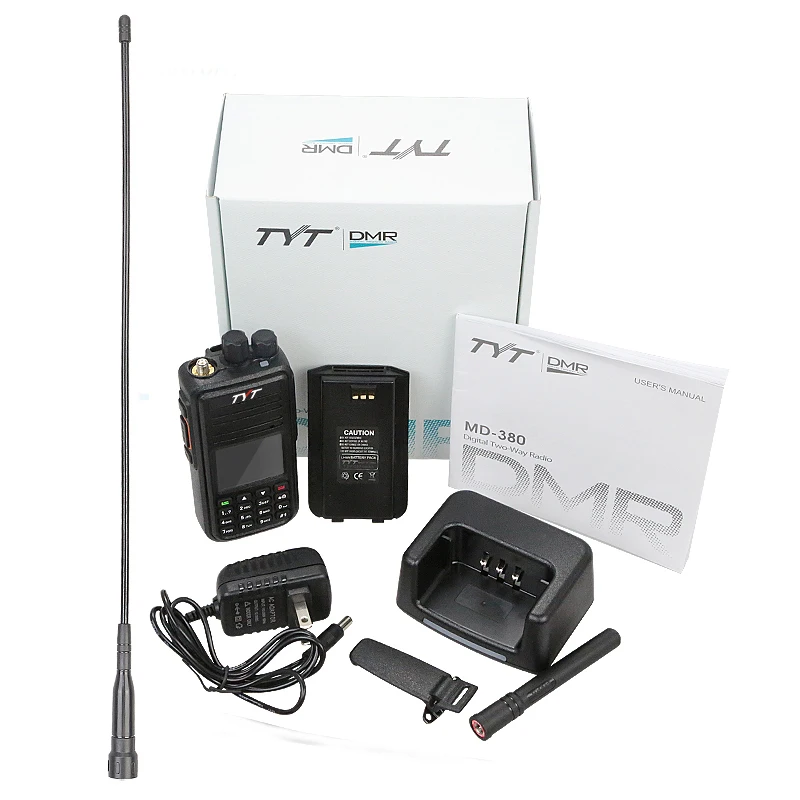 Лучшая цена TDMA Vocoder VHF цифровая рация TYT MD 380 с батареей 2000 мАч и программным