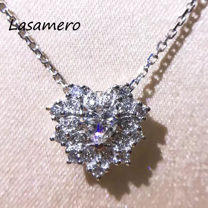 

Lasamero венчик 0.205CT, 18k, белое золото, сердце, натуральный алмаз, романтические подвески цепи колье